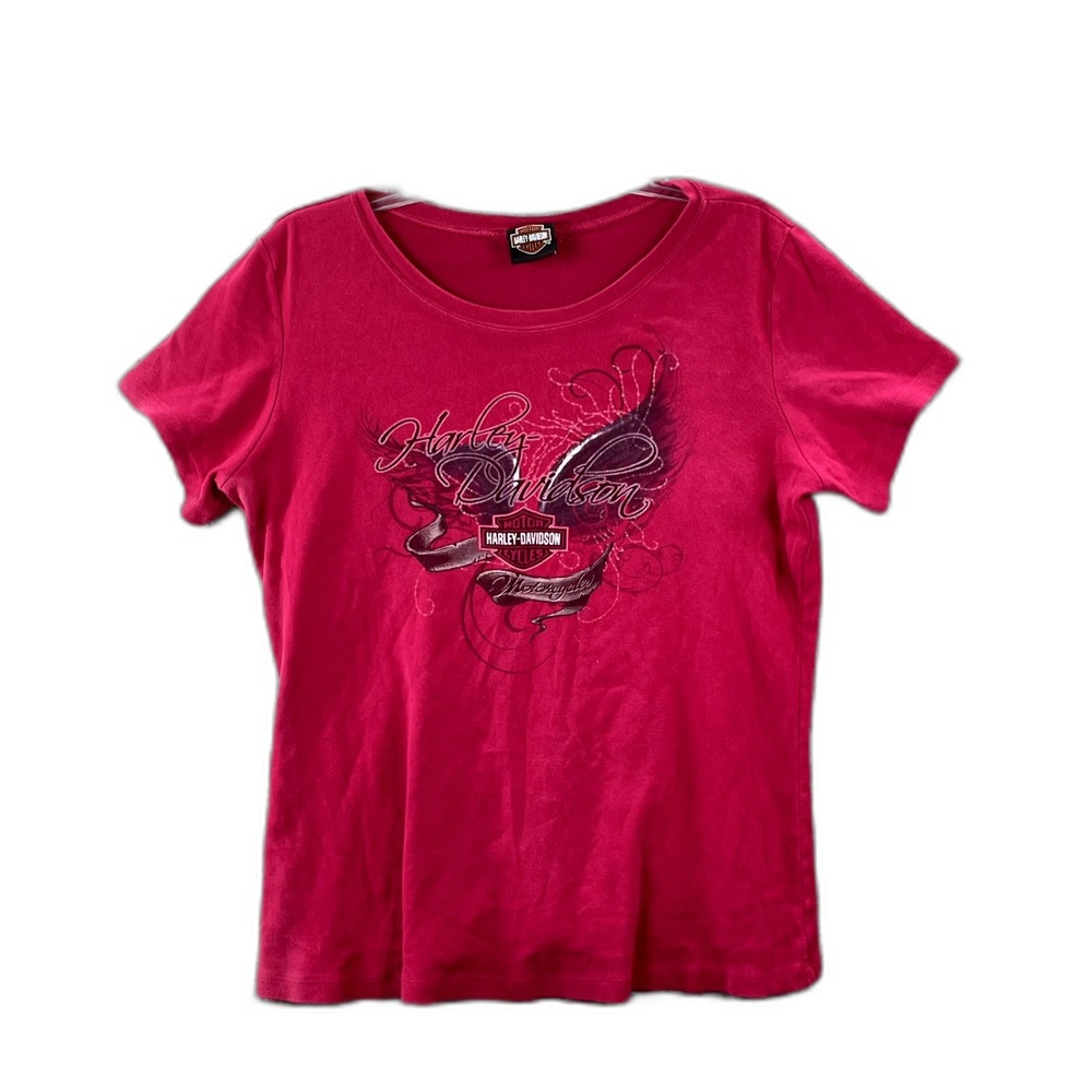 Harley-Davidson T Shirt Womens Hot Pink‎ Graphic Print Short Sleeve Outdoor